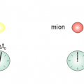 pomiar odstępu czasu pomiędzy powstaniem a rozpadem spoczywającego mionu wykonywany przez dwóch różnych obserwatorów - rysunek schematyczny - względność czasu - zadanie nr 1