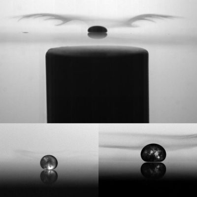 krople ciekłego tlenu unoszące się nad powierzchnią płytek szklanych - efekt Leidenfrosta