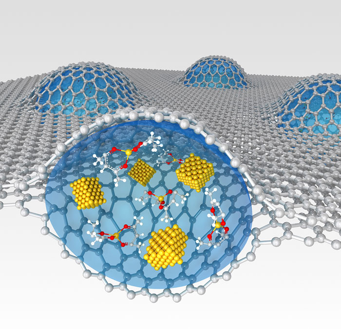 wizualizacja kapsułki grafenowej zawierającej nanokryształy platyny
